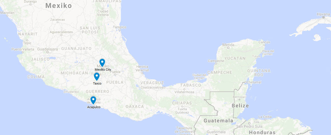 mapa Mexiko, Taxco, Acapulco